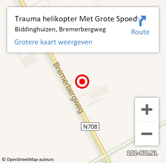 Locatie op kaart van de 112 melding: Trauma helikopter Met Grote Spoed Naar Biddinghuizen, Bremerbergweg op 12 november 2021 10:38