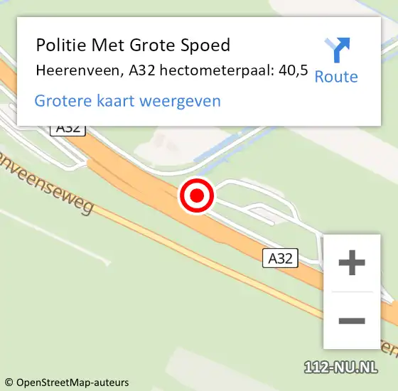 Locatie op kaart van de 112 melding: Politie Met Grote Spoed Naar Heerenveen, A32 hectometerpaal: 40,5 op 12 november 2021 10:51