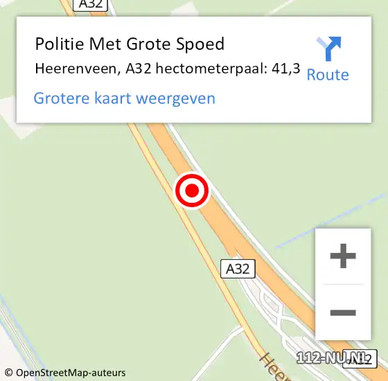 Locatie op kaart van de 112 melding: Politie Met Grote Spoed Naar Heerenveen, A32 hectometerpaal: 41,3 op 12 november 2021 10:52
