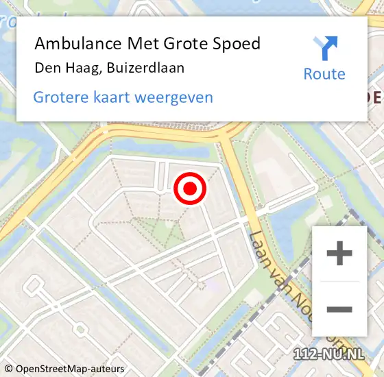 Locatie op kaart van de 112 melding: Ambulance Met Grote Spoed Naar Den Haag, Buizerdlaan op 12 november 2021 12:10