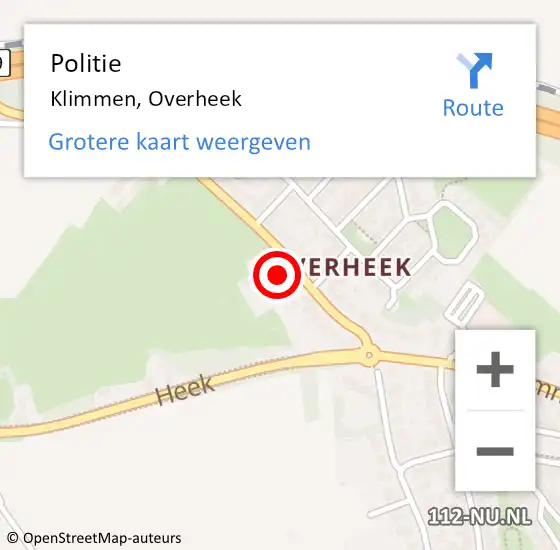 Locatie op kaart van de 112 melding: Politie Klimmen, Overheek op 12 november 2021 14:32