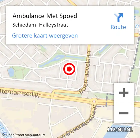 Locatie op kaart van de 112 melding: Ambulance Met Spoed Naar Schiedam, Halleystraat op 12 november 2021 16:09