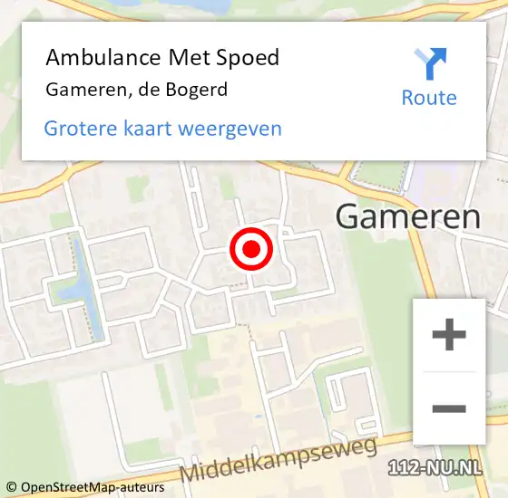 Locatie op kaart van de 112 melding: Ambulance Met Spoed Naar Gameren, de Bogerd op 12 november 2021 17:41