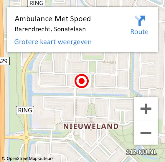 Locatie op kaart van de 112 melding: Ambulance Met Spoed Naar Barendrecht, Sonatelaan op 12 november 2021 18:22
