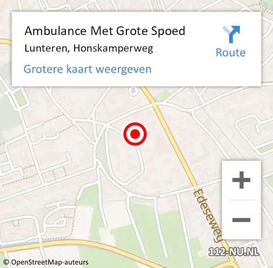 Locatie op kaart van de 112 melding: Ambulance Met Grote Spoed Naar Lunteren, Honskamperweg op 13 november 2021 08:05