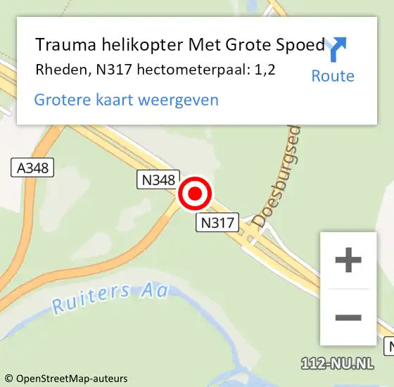 Locatie op kaart van de 112 melding: Trauma helikopter Met Grote Spoed Naar Rheden, N317 hectometerpaal: 1,2 op 13 november 2021 08:27