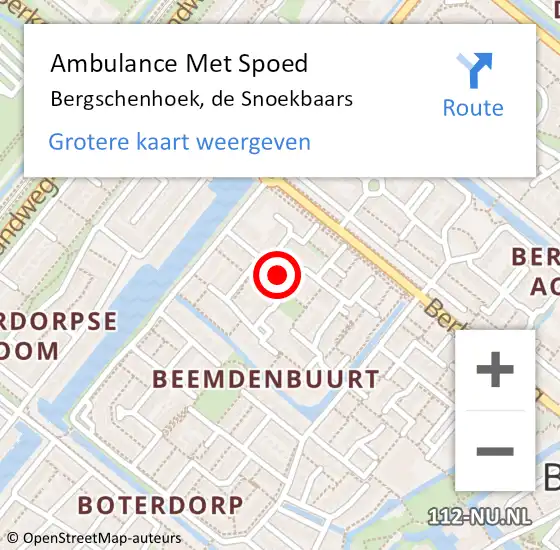 Locatie op kaart van de 112 melding: Ambulance Met Spoed Naar Bergschenhoek, de Snoekbaars op 13 november 2021 13:32