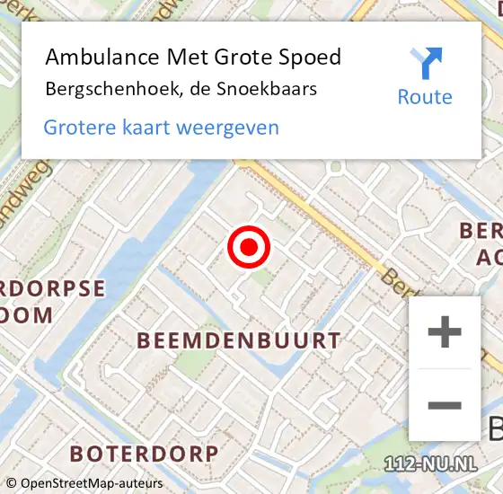 Locatie op kaart van de 112 melding: Ambulance Met Grote Spoed Naar Bergschenhoek, de Snoekbaars op 13 november 2021 13:36