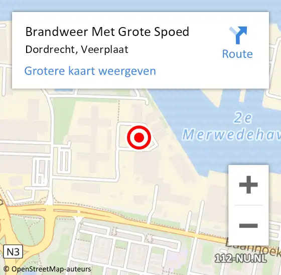 Locatie op kaart van de 112 melding: Brandweer Met Grote Spoed Naar Dordrecht, Veerplaat op 13 november 2021 17:48