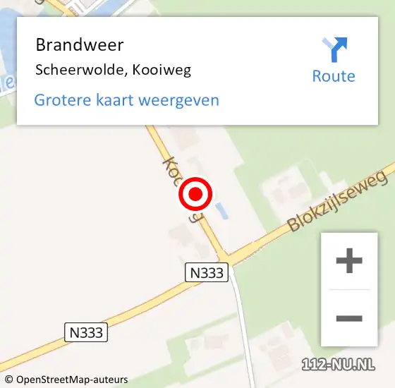 Locatie op kaart van de 112 melding: Brandweer Scheerwolde, Kooiweg op 13 november 2021 18:20
