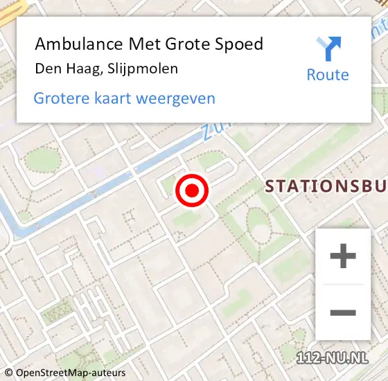 Locatie op kaart van de 112 melding: Ambulance Met Grote Spoed Naar Den Haag, Slijpmolen op 13 november 2021 19:20