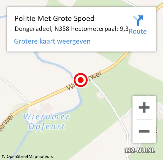 Locatie op kaart van de 112 melding: Politie Met Grote Spoed Naar Dongeradeel, N358 hectometerpaal: 9,3 op 13 november 2021 20:59