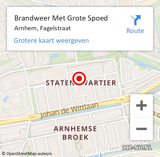 Locatie op kaart van de 112 melding: Brandweer Met Grote Spoed Naar Arnhem, Fagelstraat op 14 november 2021 02:03