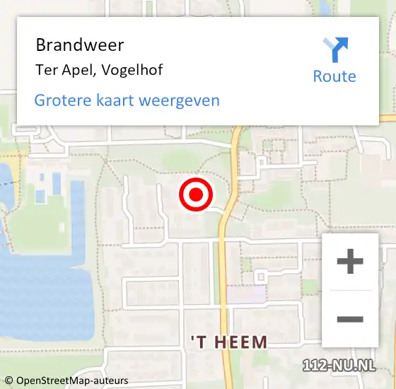 Locatie op kaart van de 112 melding: Brandweer Ter Apel, Vogelhof op 14 november 2021 03:36