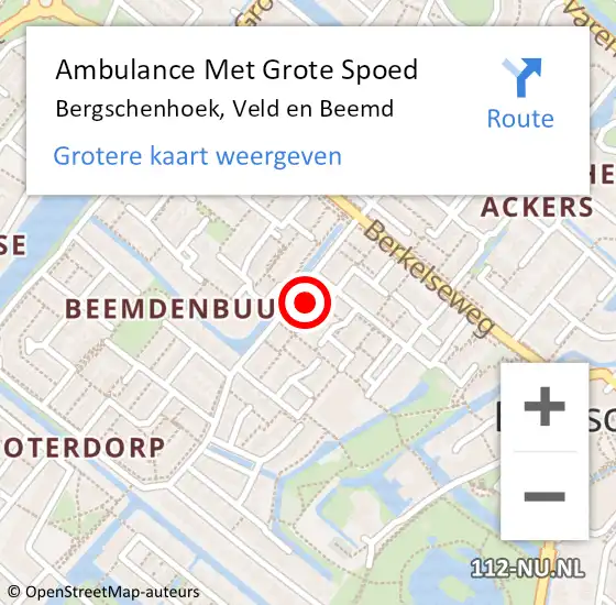 Locatie op kaart van de 112 melding: Ambulance Met Grote Spoed Naar Bergschenhoek, Veld en Beemd op 14 november 2021 06:59