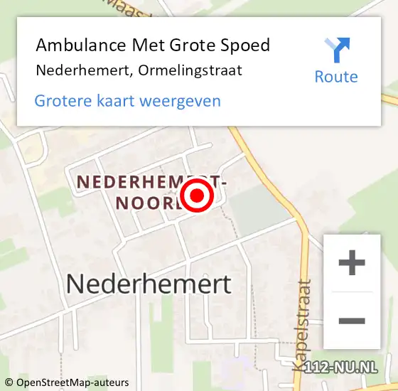 Locatie op kaart van de 112 melding: Ambulance Met Grote Spoed Naar Nederhemert, Ormelingstraat op 14 november 2021 07:40