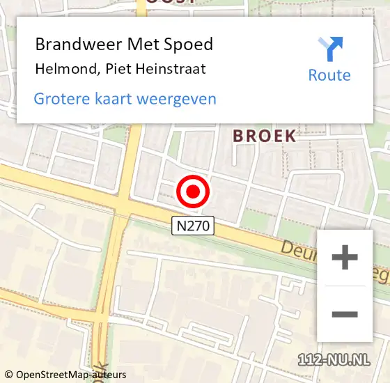 Locatie op kaart van de 112 melding: Brandweer Met Spoed Naar Helmond, Piet Heinstraat op 14 november 2021 12:42