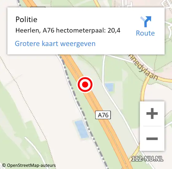 Locatie op kaart van de 112 melding: Politie Heerlen, A76 hectometerpaal: 20,4 op 14 november 2021 13:34