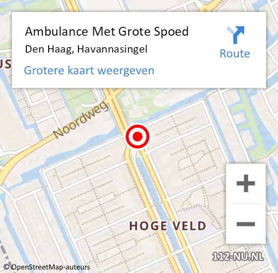 Locatie op kaart van de 112 melding: Ambulance Met Grote Spoed Naar Den Haag, Havannasingel op 14 november 2021 15:04