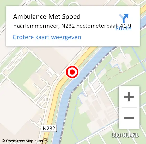 Locatie op kaart van de 112 melding: Ambulance Met Spoed Naar Haarlemmermeer, N232 hectometerpaal: 41,9 op 14 november 2021 15:22