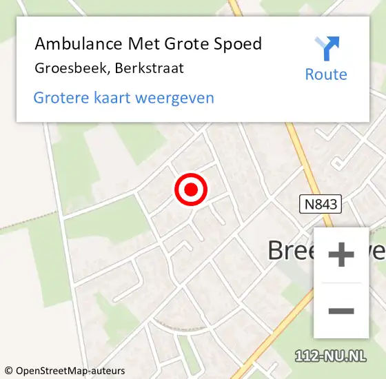 Locatie op kaart van de 112 melding: Ambulance Met Grote Spoed Naar Groesbeek, Berkstraat op 14 november 2021 18:13
