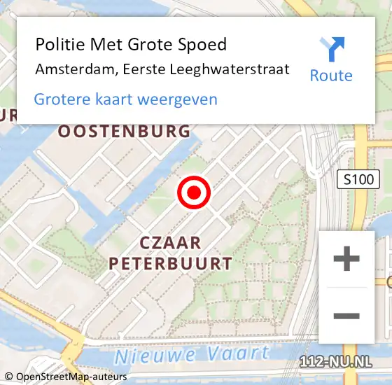 Locatie op kaart van de 112 melding: Politie Met Grote Spoed Naar Amsterdam, Eerste Leeghwaterstraat op 14 november 2021 21:58