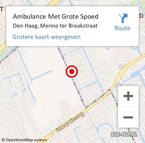 Locatie op kaart van de 112 melding: Ambulance Met Grote Spoed Naar Den Haag, Menno ter Braakstraat op 15 november 2021 05:59