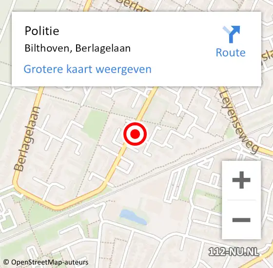 Locatie op kaart van de 112 melding: Politie Bilthoven, Berlagelaan op 15 november 2021 08:16