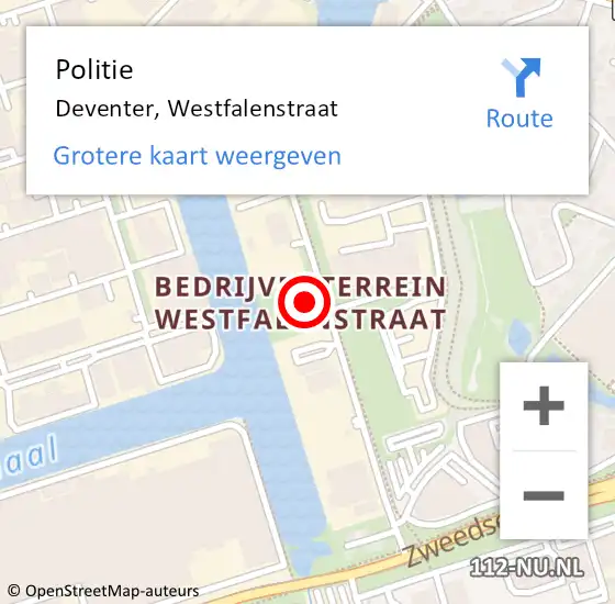Locatie op kaart van de 112 melding: Politie Deventer, Westfalenstraat op 15 november 2021 08:59