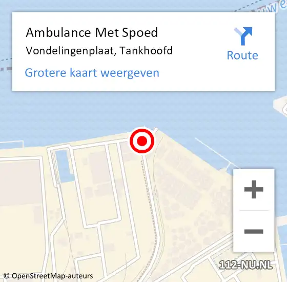 Locatie op kaart van de 112 melding: Ambulance Met Spoed Naar Vondelingenplaat, Tankhoofd op 15 november 2021 09:05