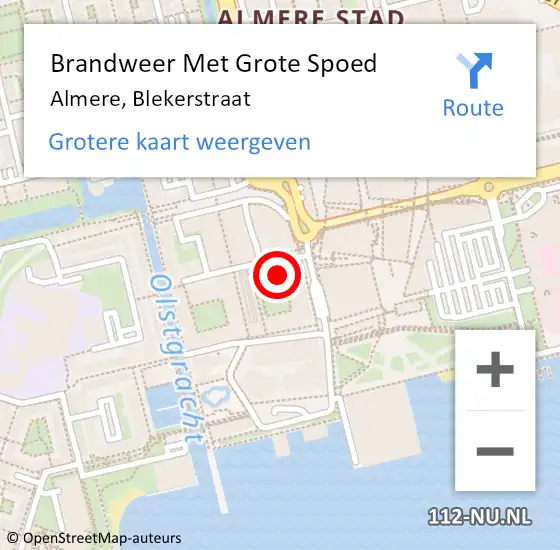 Locatie op kaart van de 112 melding: Brandweer Met Grote Spoed Naar Almere, Blekerstraat op 15 november 2021 09:18