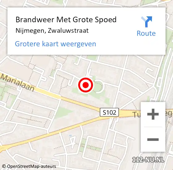 Locatie op kaart van de 112 melding: Brandweer Met Grote Spoed Naar Nijmegen, Zwaluwstraat op 15 november 2021 09:53