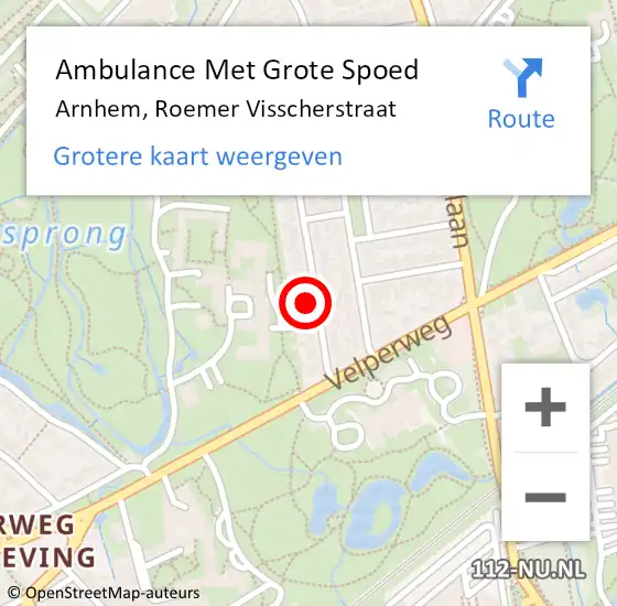 Locatie op kaart van de 112 melding: Ambulance Met Grote Spoed Naar Arnhem, Roemer Visscherstraat op 15 november 2021 10:59