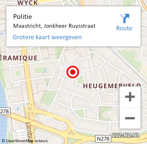 Locatie op kaart van de 112 melding: Politie Maastricht, Jonkheer Ruysstraat op 15 november 2021 13:14