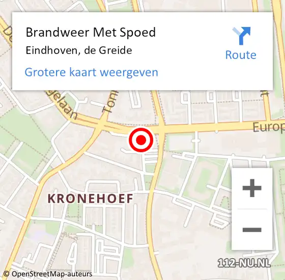 Locatie op kaart van de 112 melding: Brandweer Met Spoed Naar Eindhoven, de Greide op 15 november 2021 18:44