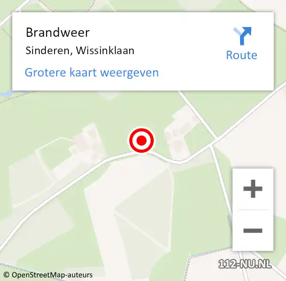 Locatie op kaart van de 112 melding: Brandweer Sinderen, Wissinklaan op 15 november 2021 20:35