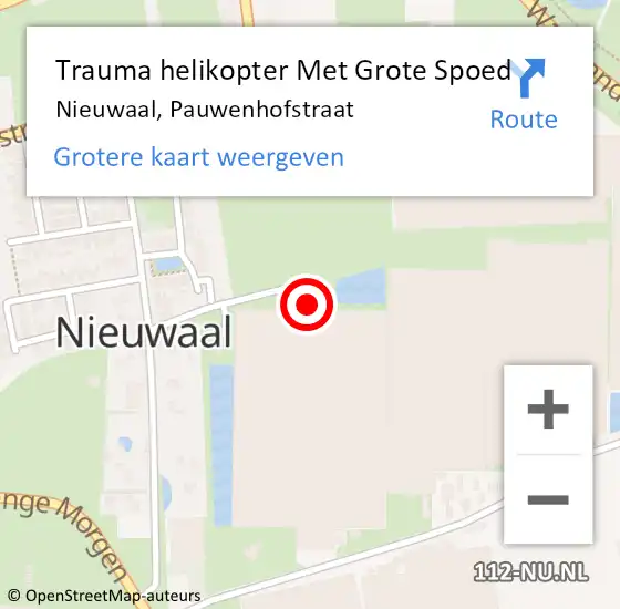 Locatie op kaart van de 112 melding: Trauma helikopter Met Grote Spoed Naar Nieuwaal, Pauwenhofstraat op 15 november 2021 21:13