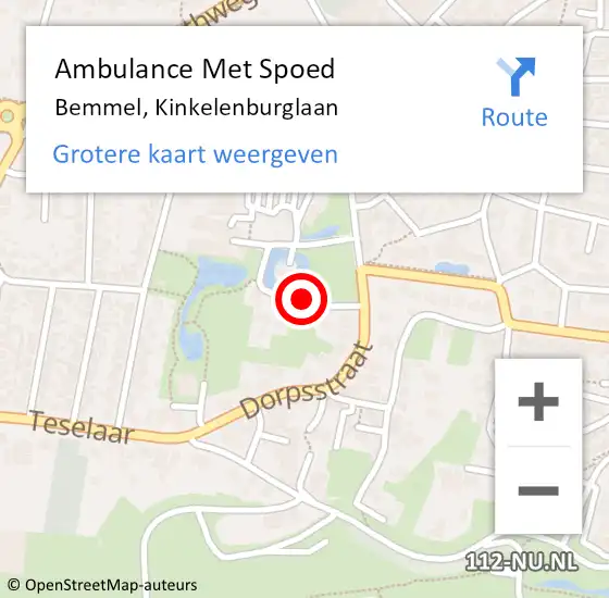 Locatie op kaart van de 112 melding: Ambulance Met Spoed Naar Bemmel, Kinkelenburglaan op 15 november 2021 22:07