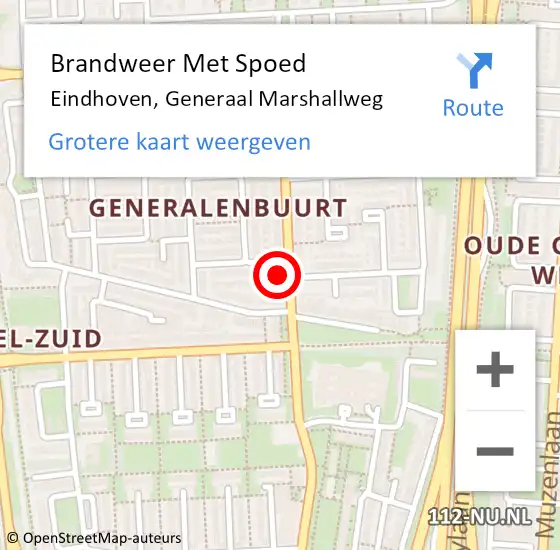 Locatie op kaart van de 112 melding: Brandweer Met Spoed Naar Eindhoven, Generaal Marshallweg op 15 november 2021 22:20