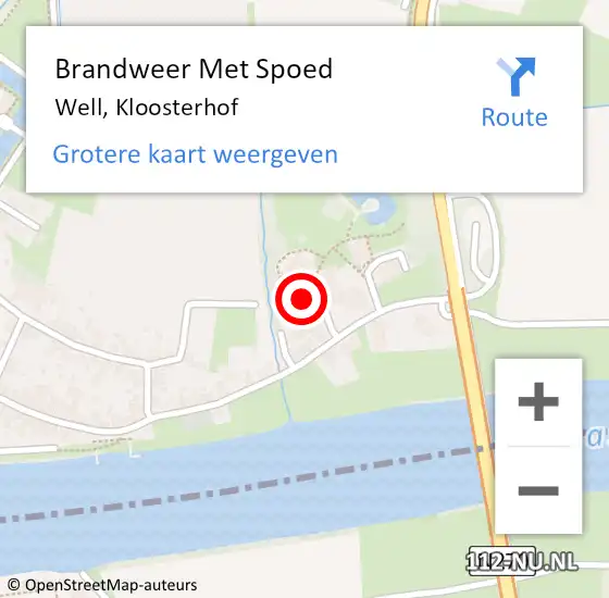 Locatie op kaart van de 112 melding: Brandweer Met Spoed Naar Well, Kloosterhof op 16 november 2021 04:42
