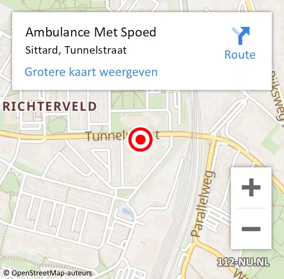 Locatie op kaart van de 112 melding: Ambulance Met Spoed Naar Sittard, Tunnelstraat op 16 november 2021 09:36