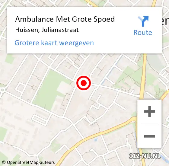 Locatie op kaart van de 112 melding: Ambulance Met Grote Spoed Naar Huissen, Julianastraat op 16 november 2021 10:38
