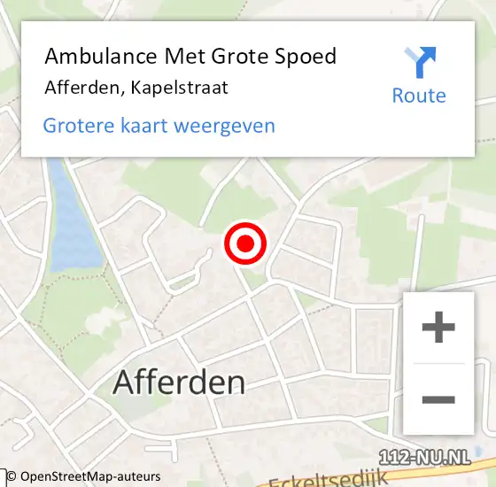 Locatie op kaart van de 112 melding: Ambulance Met Grote Spoed Naar Afferden, Kapelstraat op 16 november 2021 11:25