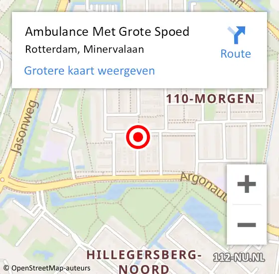 Locatie op kaart van de 112 melding: Ambulance Met Grote Spoed Naar Rotterdam, Minervalaan op 16 november 2021 11:28