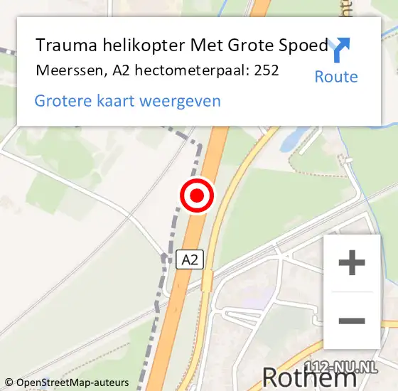 Locatie op kaart van de 112 melding: Trauma helikopter Met Grote Spoed Naar Meerssen, A2 hectometerpaal: 252 op 16 november 2021 12:41