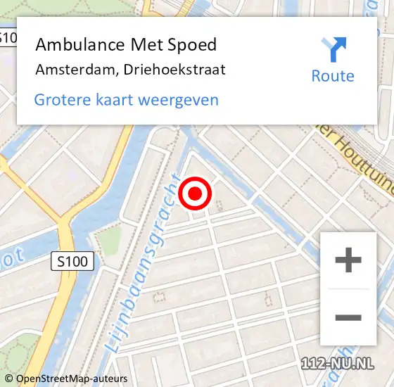 Locatie op kaart van de 112 melding: Ambulance Met Spoed Naar Amsterdam, Driehoekstraat op 16 november 2021 13:04