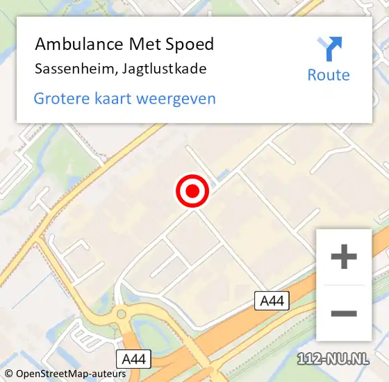 Locatie op kaart van de 112 melding: Ambulance Met Spoed Naar Sassenheim, Jagtlustkade op 16 november 2021 17:19