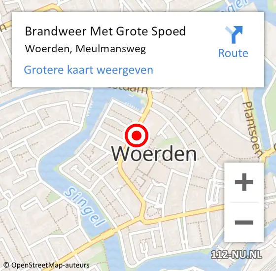 Locatie op kaart van de 112 melding: Brandweer Met Grote Spoed Naar Woerden, Meulmansweg op 16 november 2021 17:47