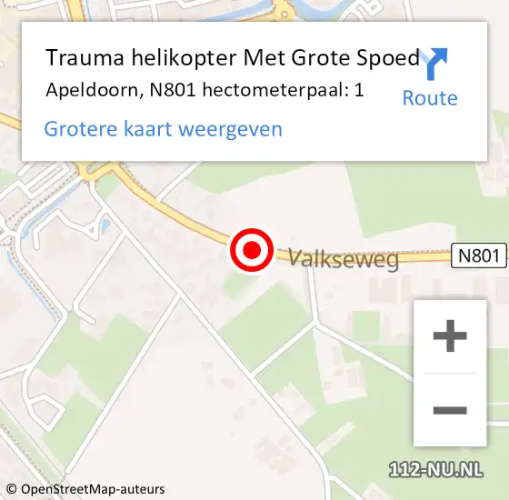 Locatie op kaart van de 112 melding: Trauma helikopter Met Grote Spoed Naar Apeldoorn, N801 hectometerpaal: 1 op 16 november 2021 19:17
