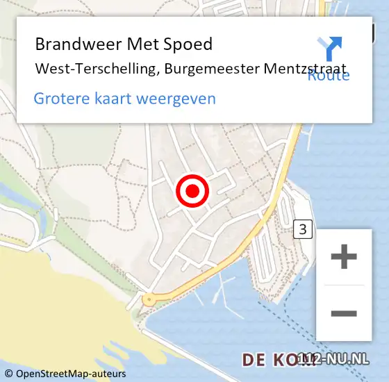 Locatie op kaart van de 112 melding: Brandweer Met Spoed Naar West-Terschelling, Burgemeester Mentzstraat op 16 november 2021 20:16